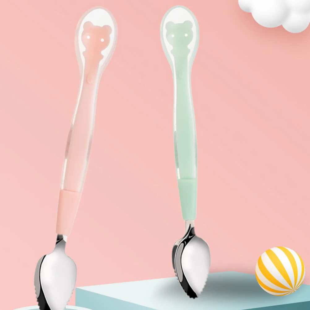 2 قطعة ملعقة هريس الفاكهة الفولاذ المقاوم للصدأ أدوات تغذية الطفل للأطفال طفل ملاعق ملعقة فاكهة غرفة الطعام رياض الأطفال نزهة #1