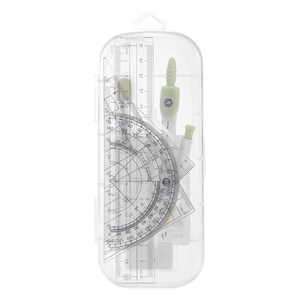  8PCS/Set Plastic Ruler Compasses Set Eraser Transparent Protractor Set Square Straight Ruler Measuring Ruler School Office 