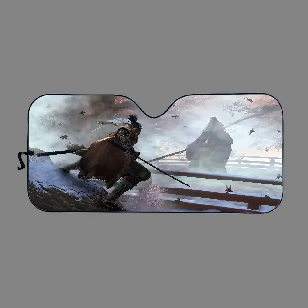 S-Sekiro S-Shadows يموت T-Twice الكرتون نافذة رقائق ساخنة الزجاج الأمامي ظلة نافذة السيارة الأمامية قناع سيارة أدوات حماية الطاقة الشمسية #6