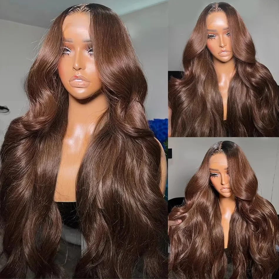 Synthetic Wigs Dark brown Hair 13x4 HD Lace Front Wigs For Daily Use Party Time Long Body Wave 28 inches 180% Density Glueless