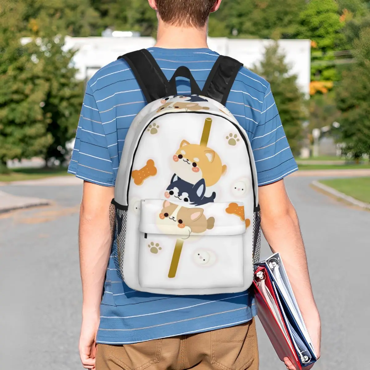 Three Shiba Inu Happy Skewer Print Backpack Student BookBag Kids School Bag Computer Shoulder Bags for Men Women