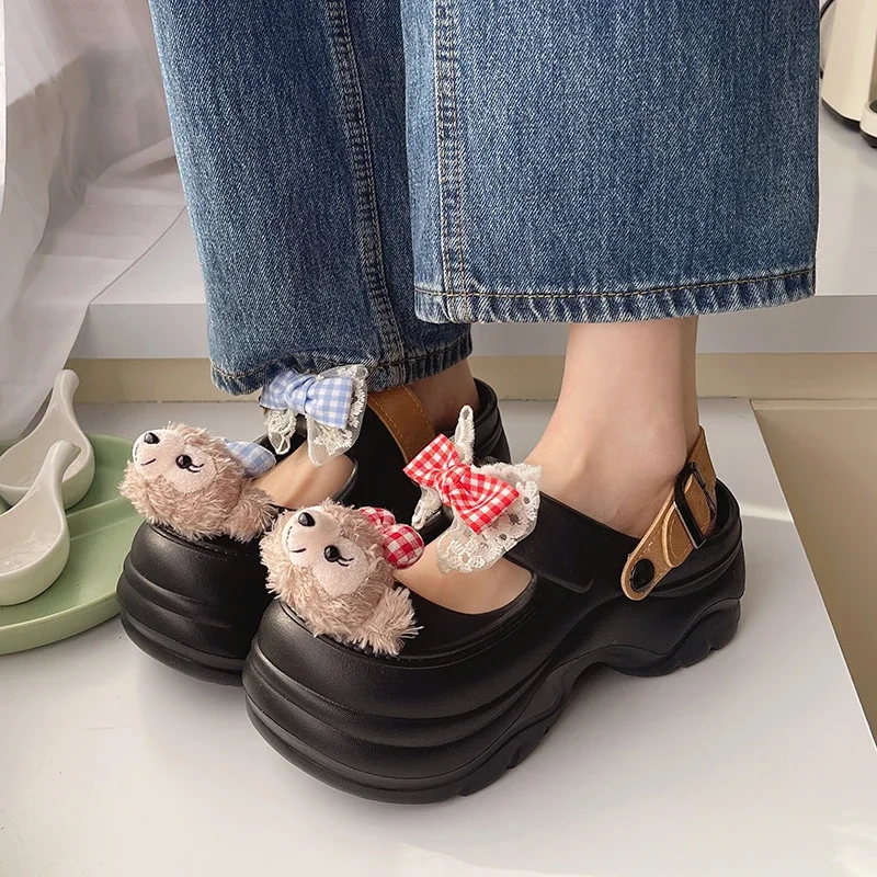 

Summer Women's Thick-soled Slippers in Anti-slip Cover Toe Two-color Bow Monkey Shoes Women Outdoor Beach Zapatillas De Mujer