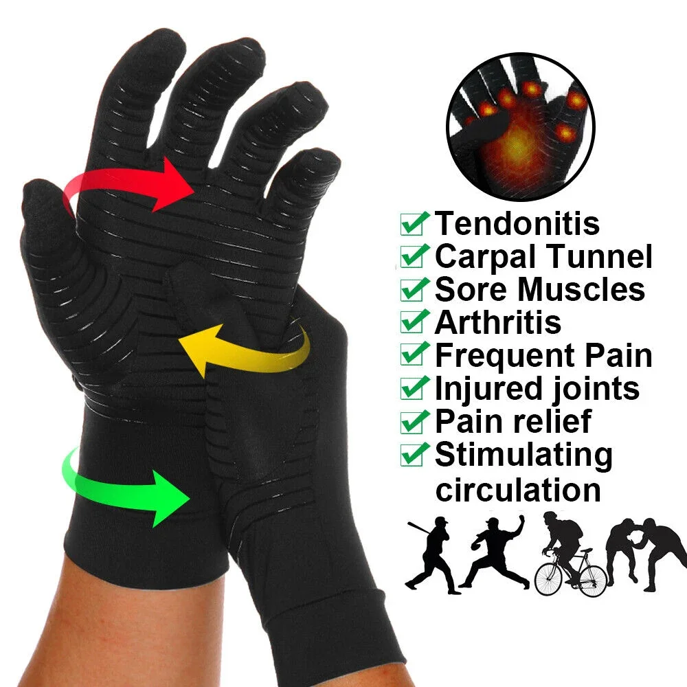 1Pair Copper Compression Gloves Hand Pain Swelling and Carpal Relieve Half Finger Gloves for Sports Basketball Volleyball Tennis