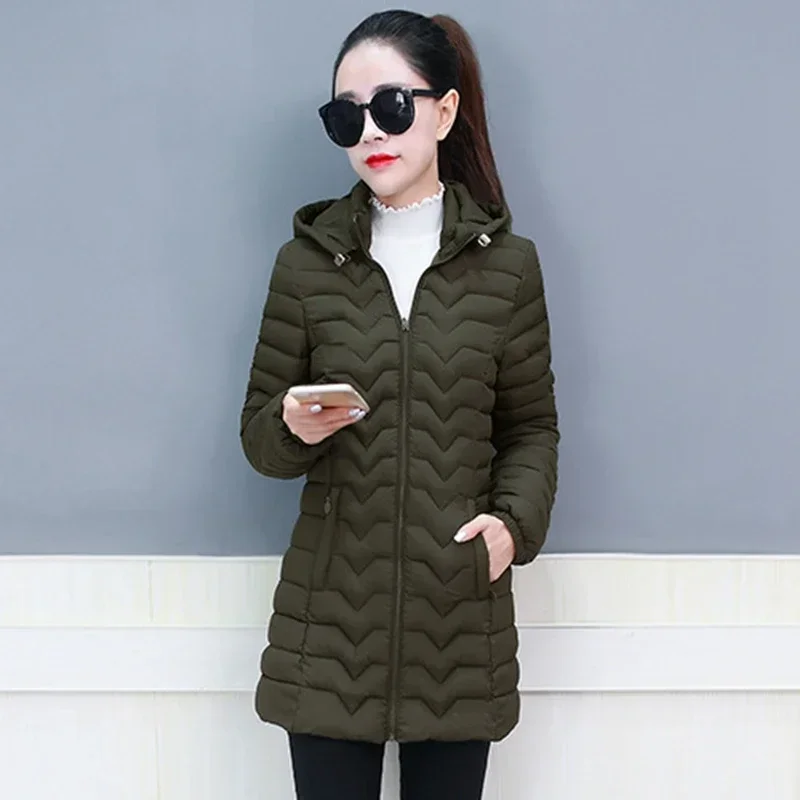 2023 Women Parka Winter Jacket Middle Old Hooded Mid Long Coat Warm Ladies Outwear High Quality Cotton Padded Casual Female Tops