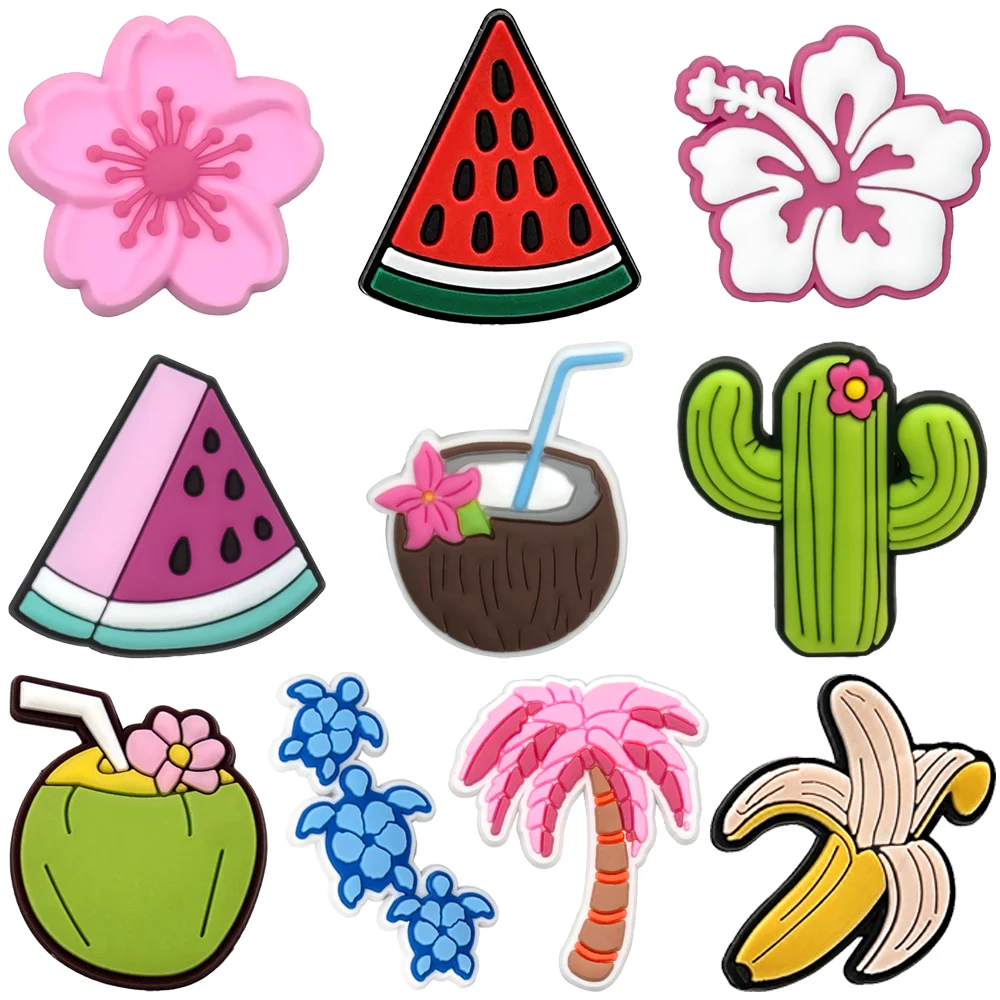 1/10PCS Fruit Shoe Charms Watermelon Accessories, Coconut Banana Charms for Shoes,Flower Wooden Clog Decorations