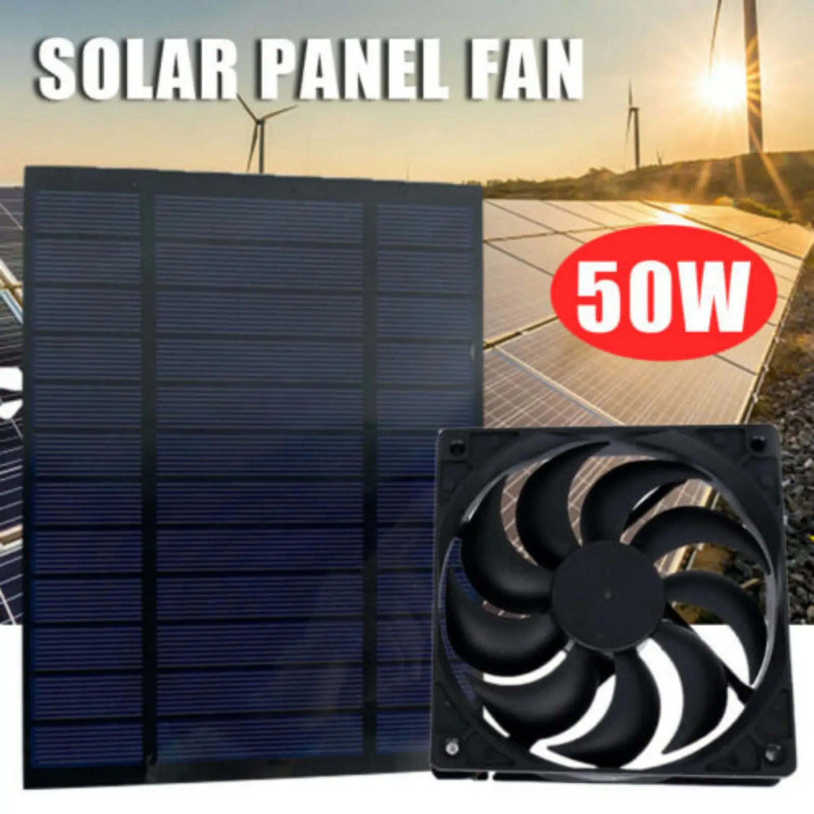 ソーラーパネル付き扇風機,12V,50W,犬,鶏,温室,rv,30cm,黒用