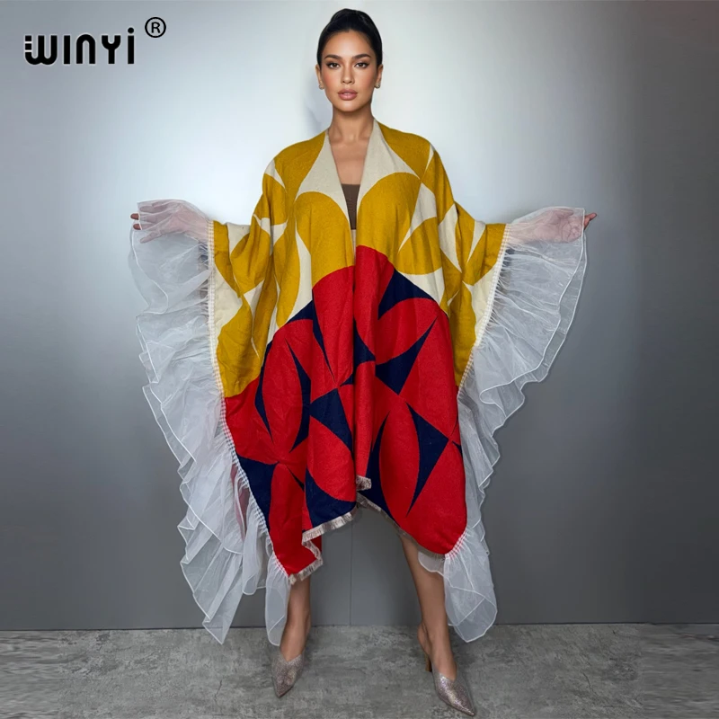

WINYI winter designer top woman capes Warm coat cardigan Africa clothes fashion abaya cloak poncho for women elegant loose dress