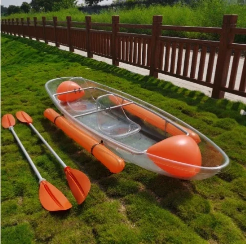 

Good Quality New Fashion Durable Crystal Canoe 2 Person Transparent Bottom Rowing Boats Kayak For Wholesale