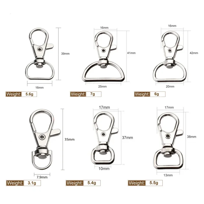 Metal Carabiner Clip Swivel Trigger KeyRing Hooks KeyHooks Lobster Clasp Kit - 10 Pack