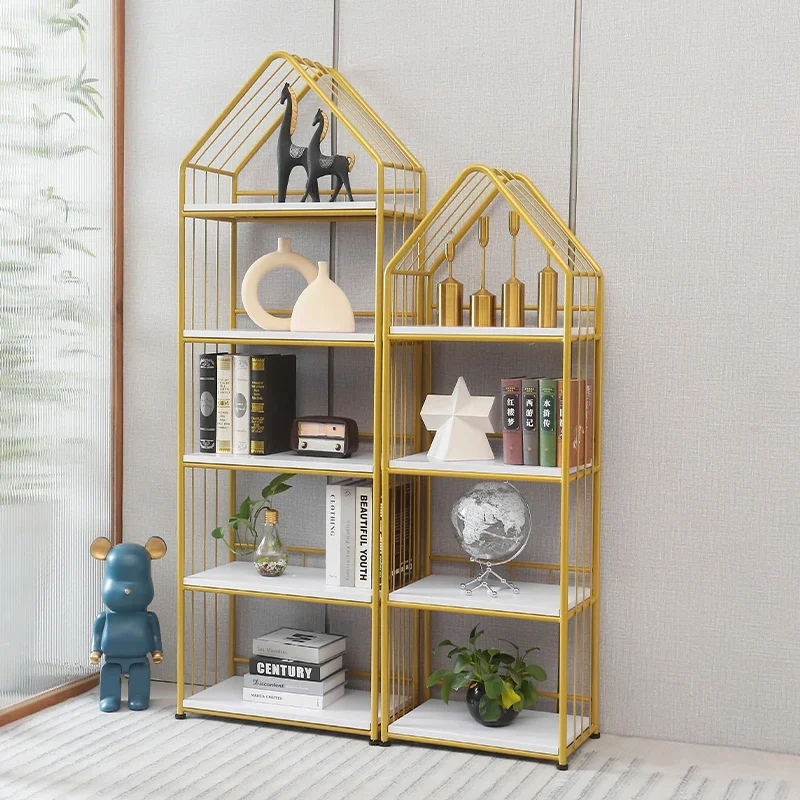 Customized Nordic storage rack, golden living room storage rack, multi-layer floor partition rack, bookshelf, light luxury