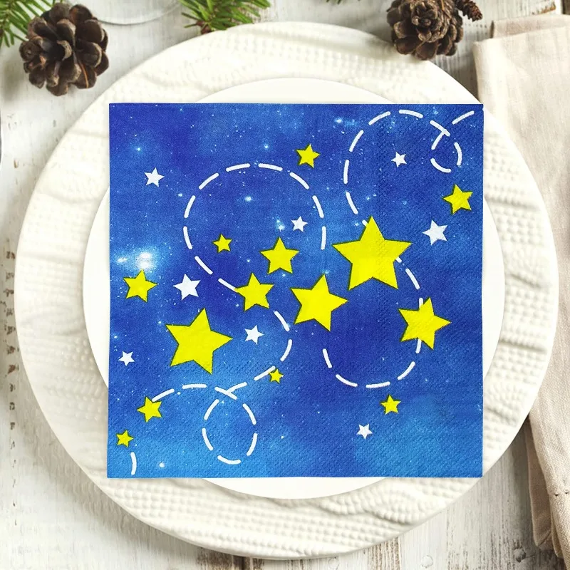 10/20pcs/Pac 33*33cm Blue Sky Yellow Stars Children's Birthday Party Decorative Paper Napkin Disposable Paper Placemats