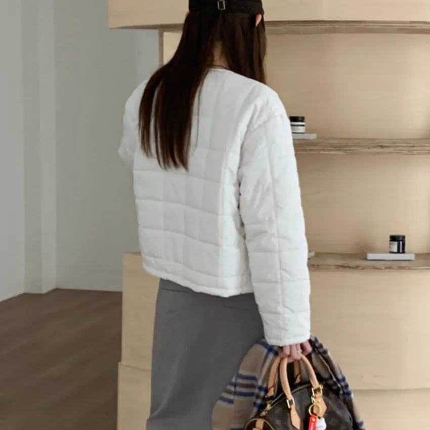 معطف Jaet نسائي من القطن أنيق شتوي كلاسيكي مستدير Ne بزر واحد وسحاب دافئ قبل id ort Top Korean Sle