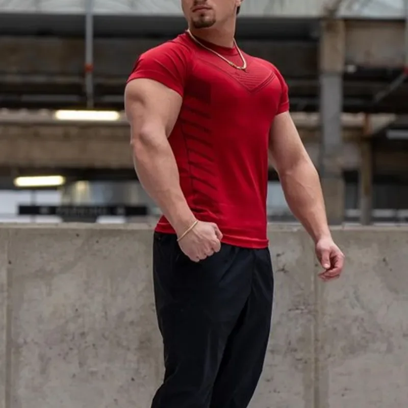 Schnelltrocknendes Fitness-Kurzarmshirt für Herren, Sommer-Lauf-Sport-Kompressionsshirt, atmungsaktiv und elastisch – Detail 3