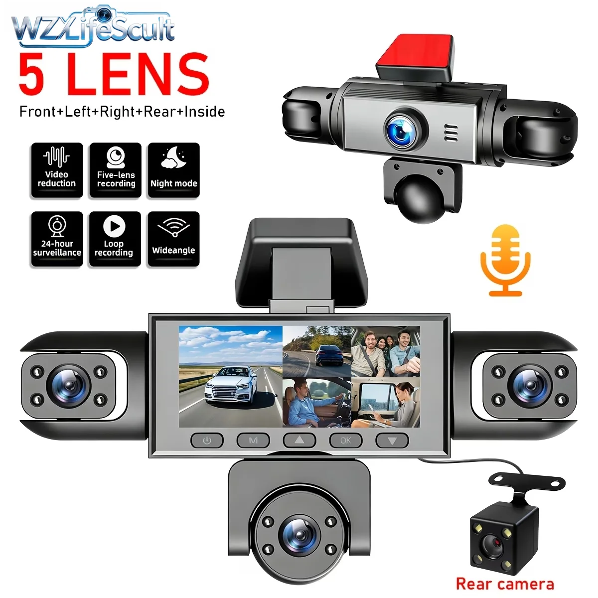 4/5-Channel Dashcam, In-Car Camera, HD Car Camera with Built-In Super Night Vision, 170° Wide-Angle Lens, WDR (Wide Dynamic Range), 24-Hour Parking Surveillance Mode, Loop Recording