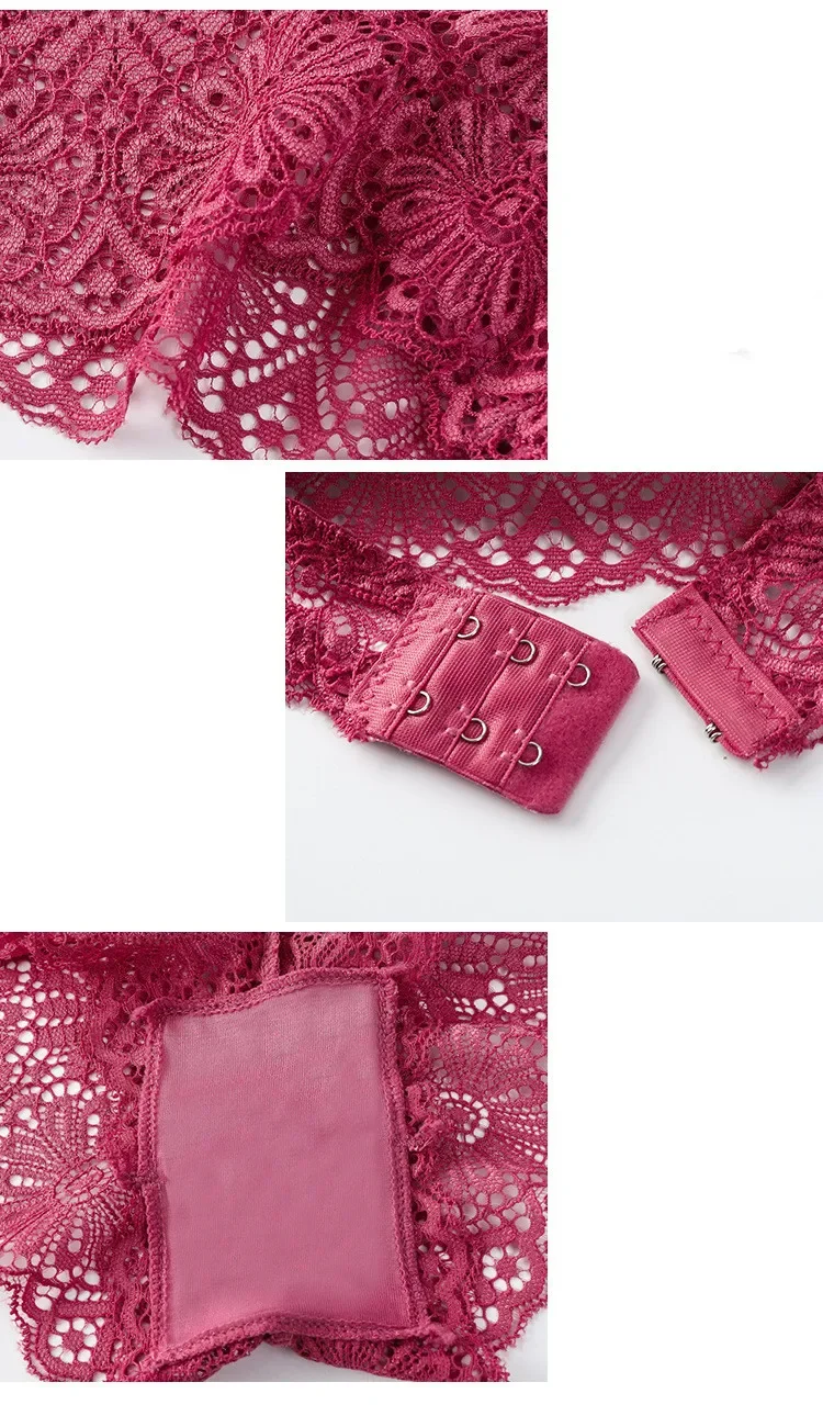 Conjunto de sujetador y bragas de encaje floral para mujer, lencería sexy, sujetador sin aros, bragas de tiro bajo, conjunto de ropa interior, talla única.