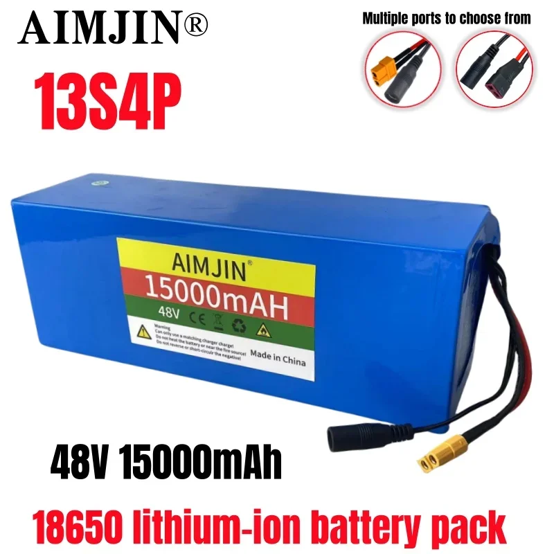 13S4P 48V 15000mAh 18650 Lithium Battery Pack,for Electric Scooter Bicycle Li-ion Replacement Batteries with BMS