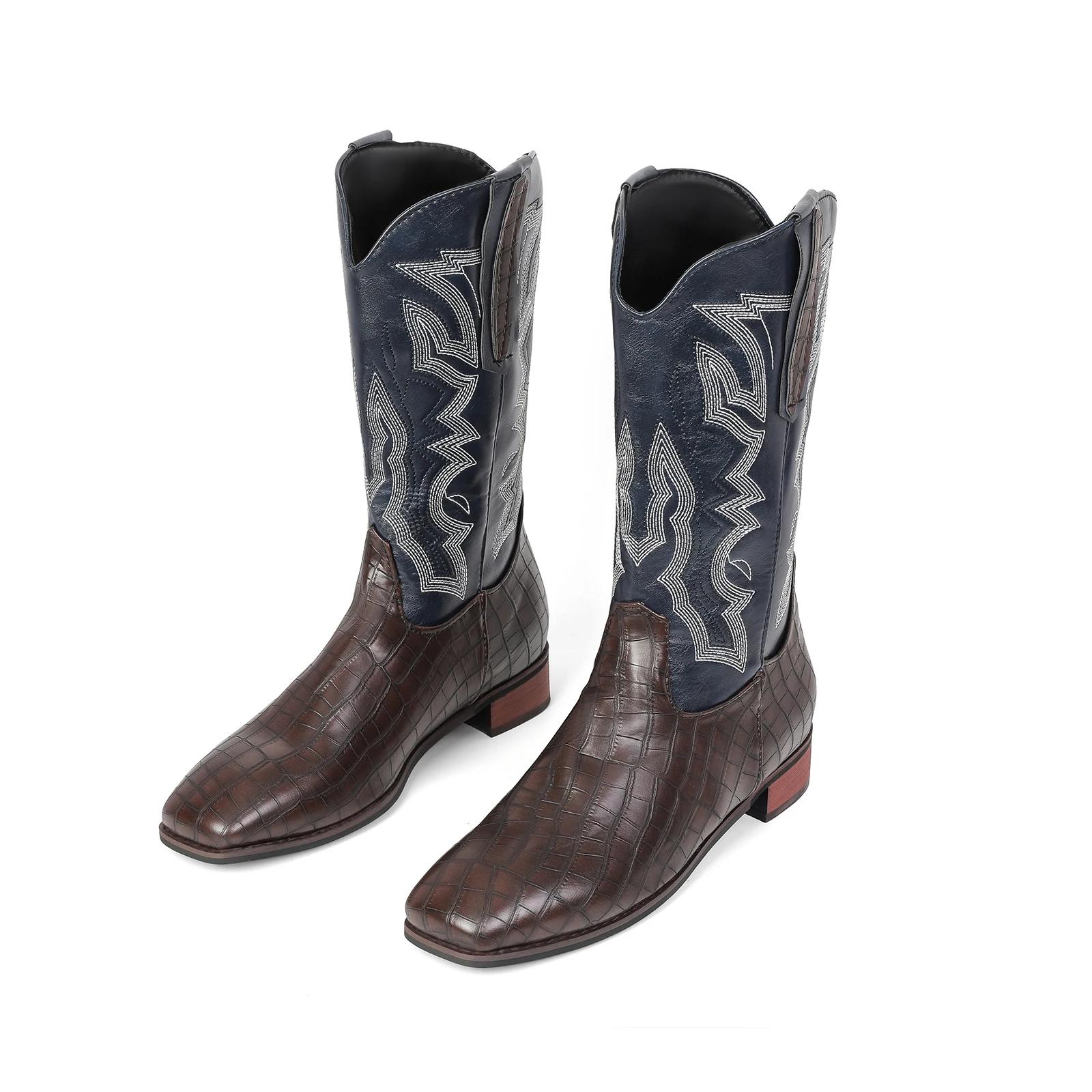 

Men High Top Boots Retro Riding Boots Man Embossed Leather Embroidery Knight Boots Mid-Calf Style Casual Shoes Man New