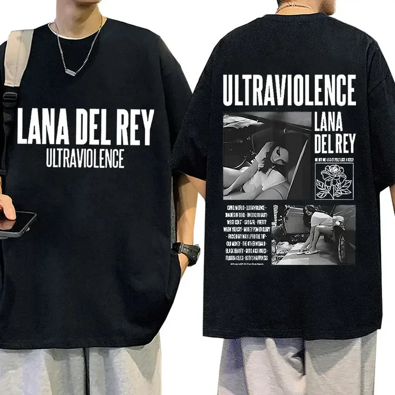 Singer Lana Del Rey Double Sided Graphic T Shirts Men Women Hip Hop Retro T-shirt Summer Cotton Oversized Tshirt Streetwear