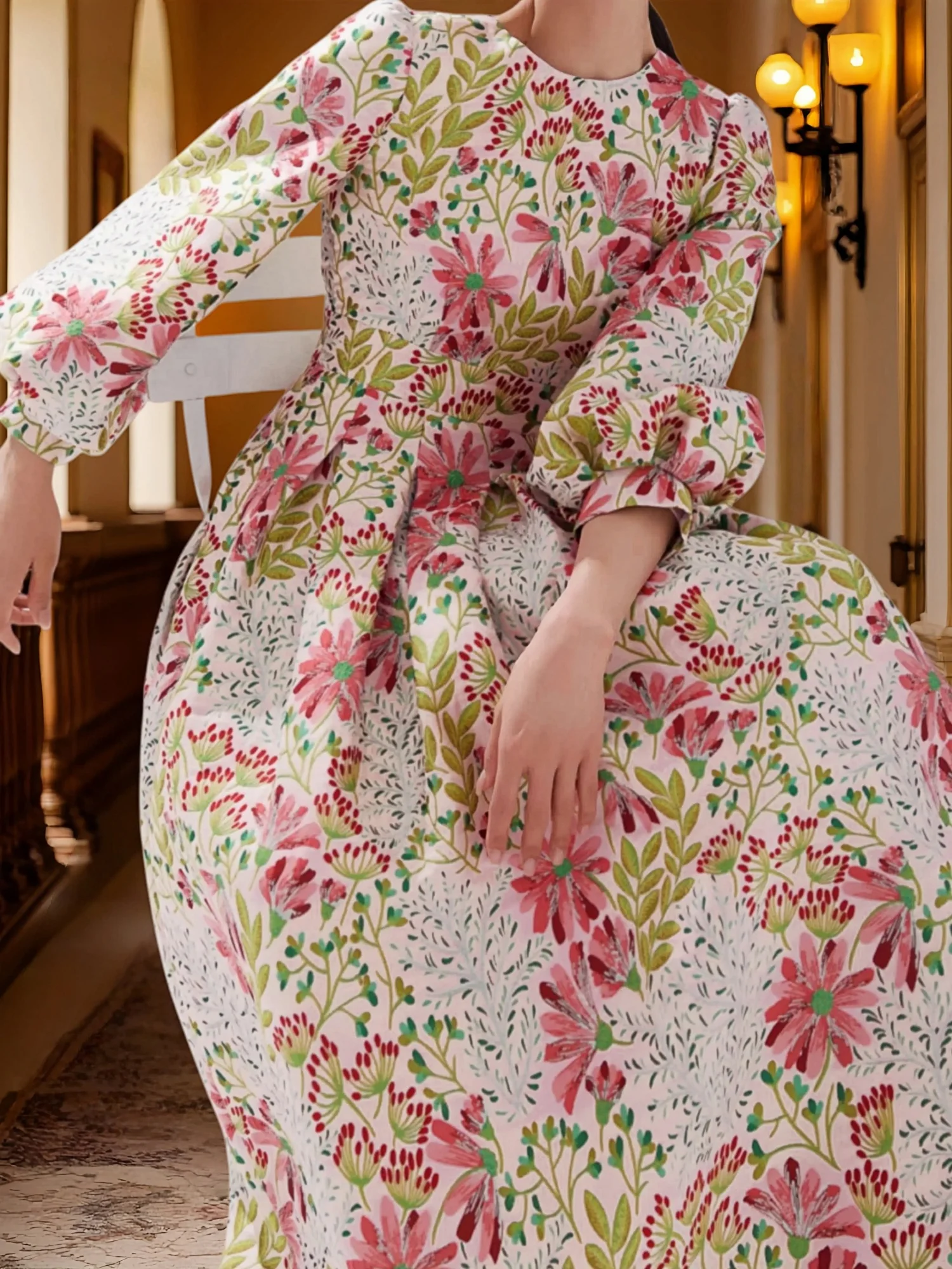 Winter and autumn luxurious and elegant lantern-sleeved wide-sleeved formal evening dress for banquets, wedding guests' attire image 5