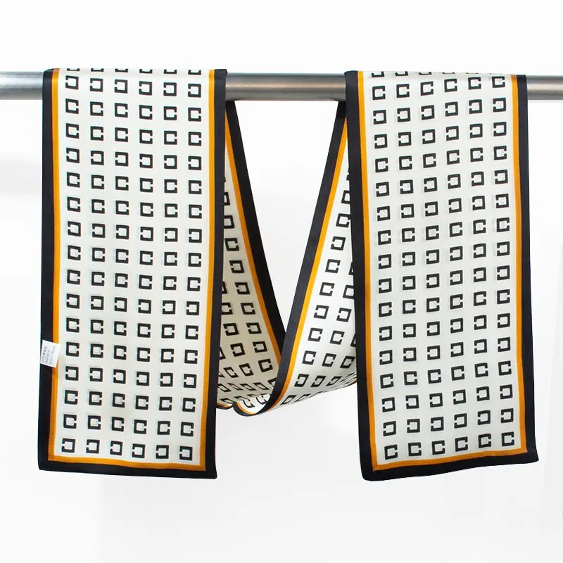 

Women's 100% mulberry silk thin scarf with square pattern long neck scarf multifunctional handbag with headscarf 16cm × 145cm
