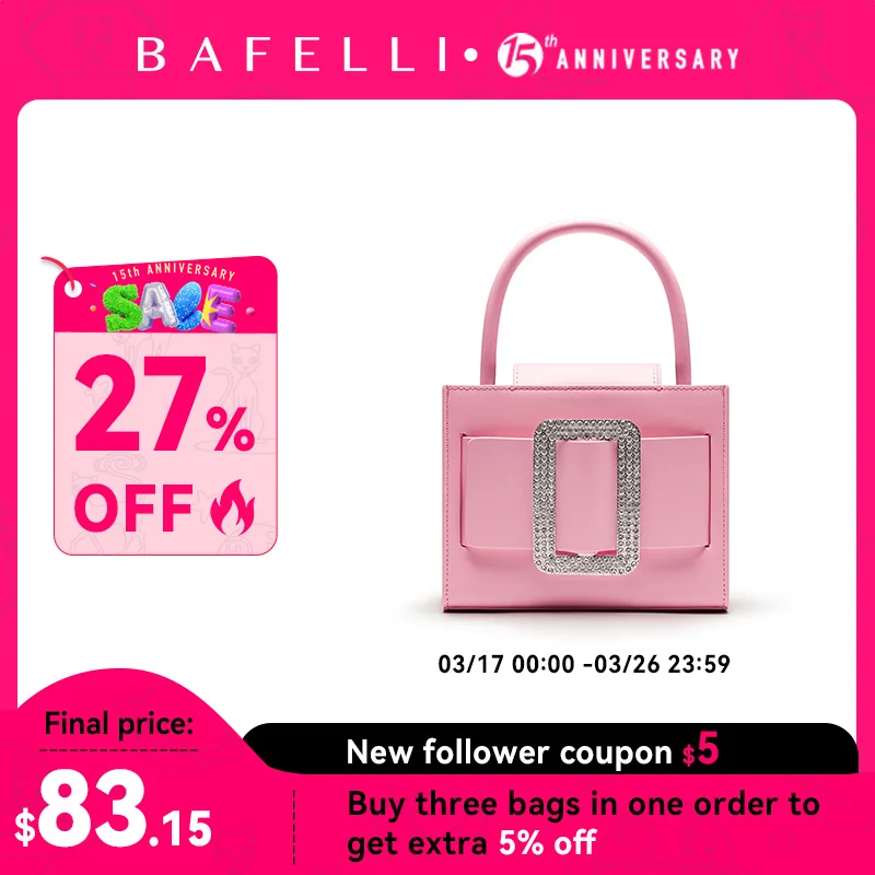 BAFELLI-Bolso de noche rosa para mujer, Cartera de hombro cuadrado, informal, de diseñador de marca de lujo, de cuero, tendencia, novedad de 2023