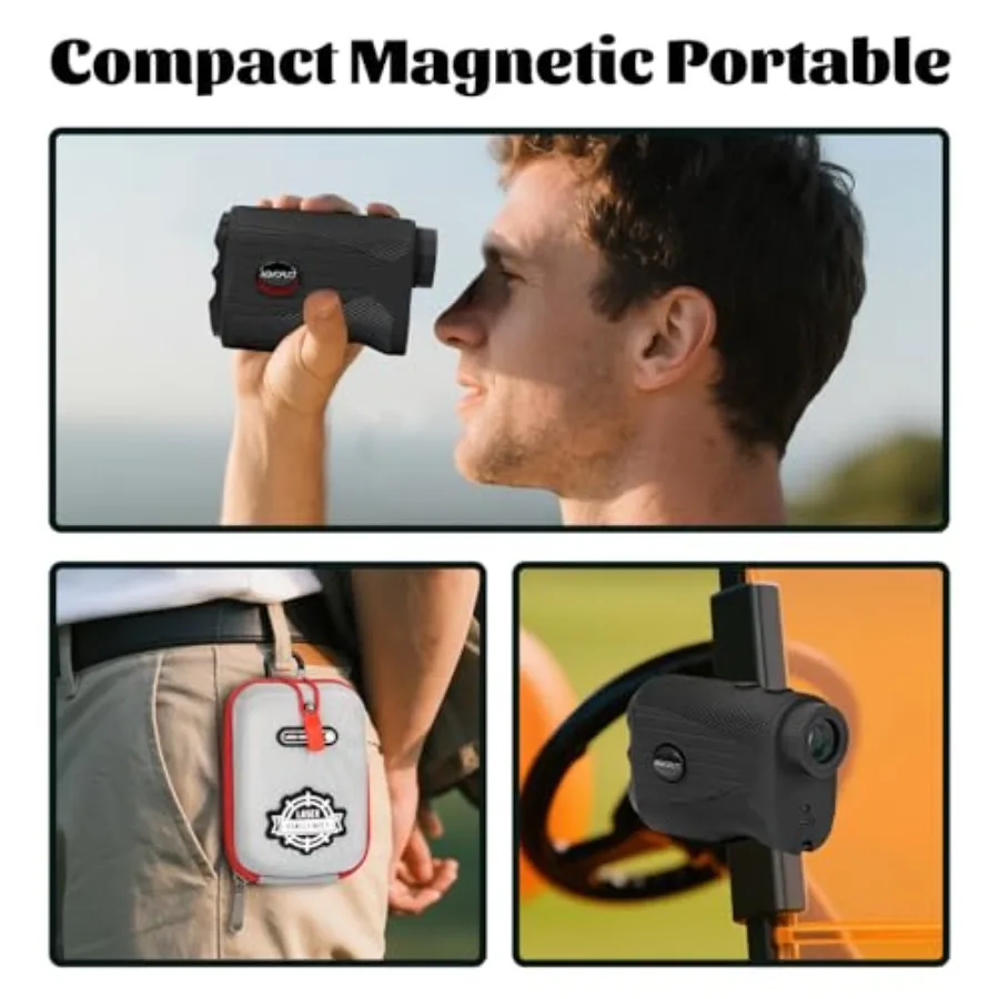 トーナメントで合法的に使用できる傾斜補正と旗竿ロック機能付きゴルフ距離計、振動機能搭載、1200ヤード測定範囲、7倍拡大、充電式