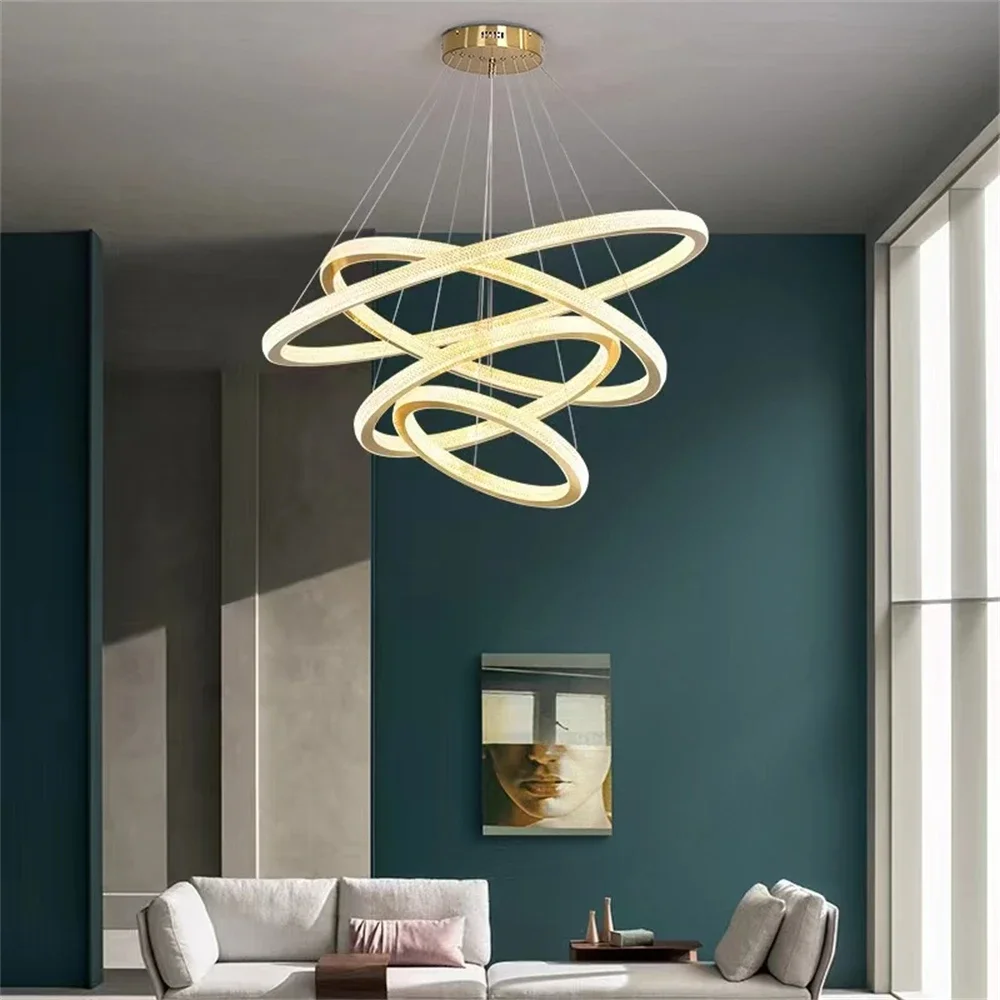 Imagem -05 - Modern Led Circular Chandelier Teto Light Anéis Ajustáveis Pendurado Pingente Iluminação para Sala de Estar Quarto Escada Lâmpada de Ouro