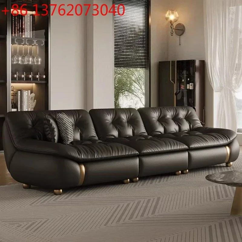 Living Room Sofas Couch Home Furniture Pedal Couch Luxury Cowhide Genuine Leather Sofa Single Double Three Person Four Person
