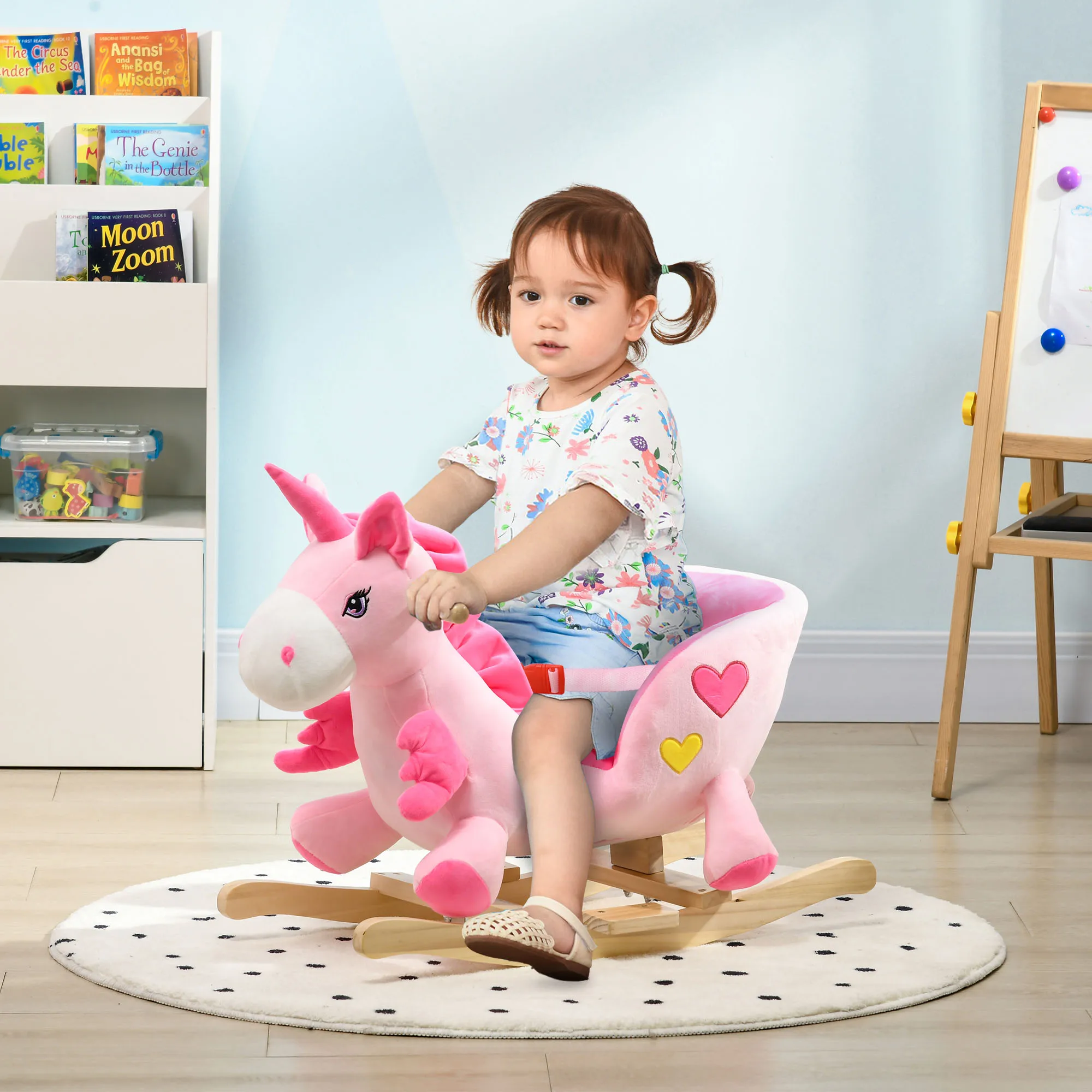 Imagen 3: HOMCOM Caballito Balancín para Bebés en Forma de Unicornio 65x35x45 cm Rosa