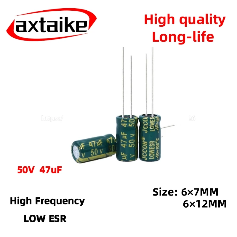

50PCS 50V47uF Aluminum Capacitor, High Frequency Low ESR 105°C Radial for Power Supply Long-life 6×7MM 6×12MM