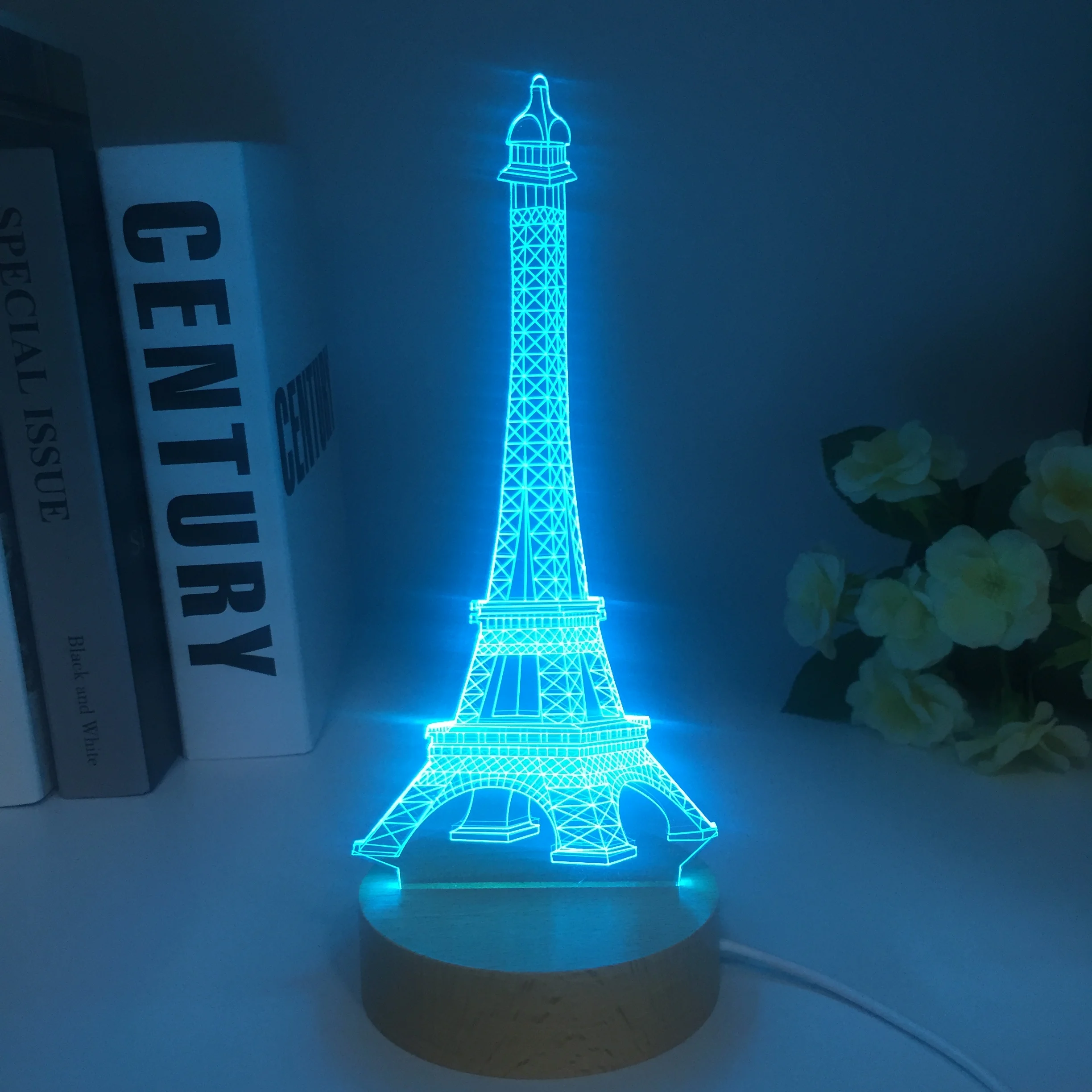 Eiffel Tower Led Night Light Colors Changing Kids Bedroom Nightlight Wooden Gift for Birthday Bedroom Decor Table 3D Lamp Gifts