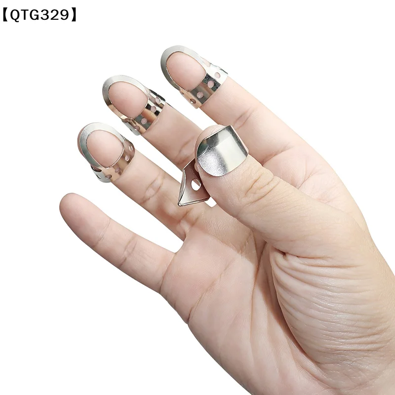 【QTG329】4pcs Adjustable Fingerpicks Acoustic Guitar Banjo Pick Plectrum Silver Stainless Steel  guitar finger perforated paddle