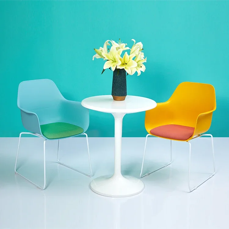 Buy Low Price Simple Design Dining Plastic Chair With Armrest