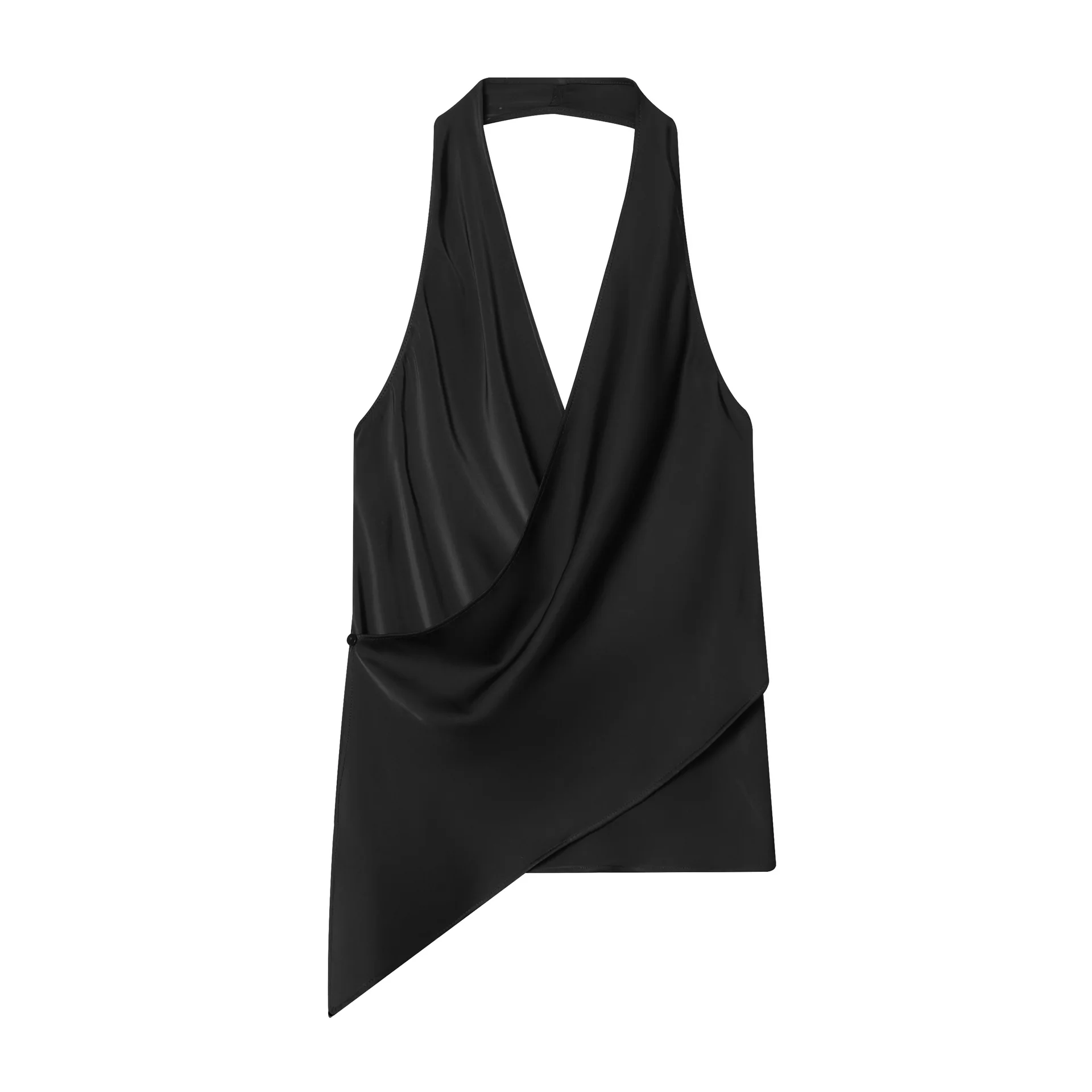 Spring New Women's Fashion Sexy Silk Satin Texture Neck Top