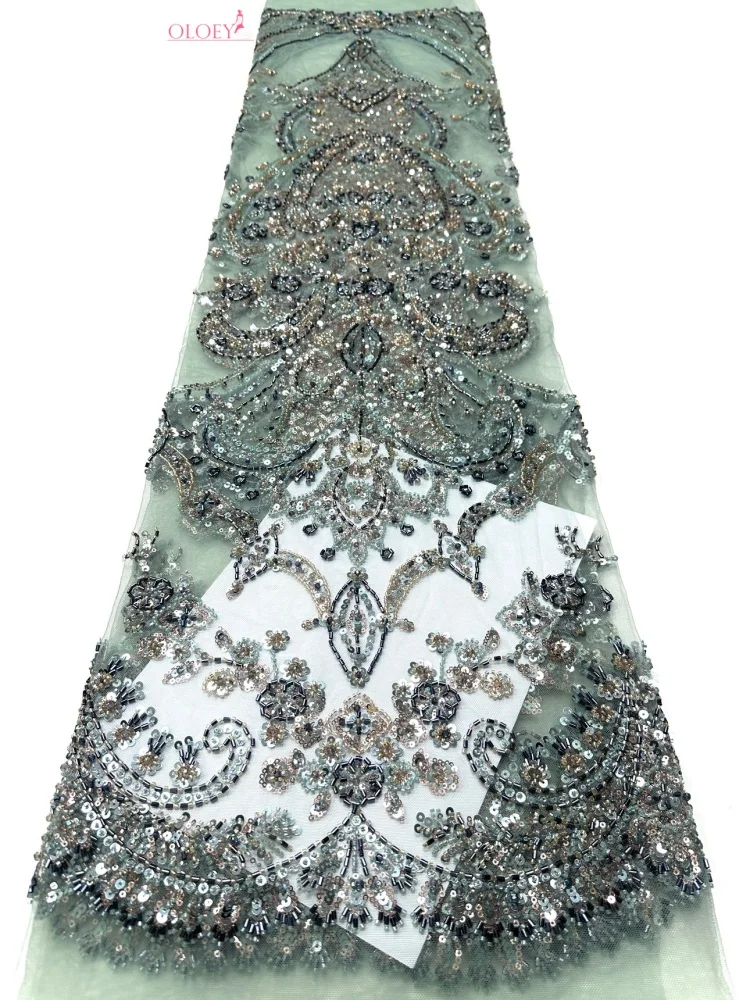 

Elegant Party Luxury Party Gown African Handcrafted Heavy Beaded Sequins Lace Fabric 2026 Luxury French Tulle Lace Fabric
