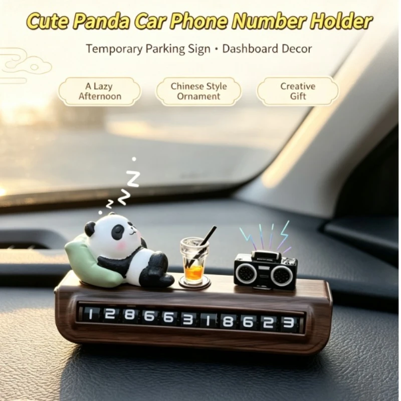 Cute Panda Car Phone Number Holder, Temporary Parking Sign, Chinese Style Dashboard Decor Ornament, Creative Gift for Men Women