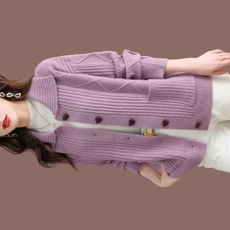 

Осень-зима 2022, новый вязаный кардиган, женский однобортный свободный свитер с длинными рукавами и лацканами, женские повседневные женские топы