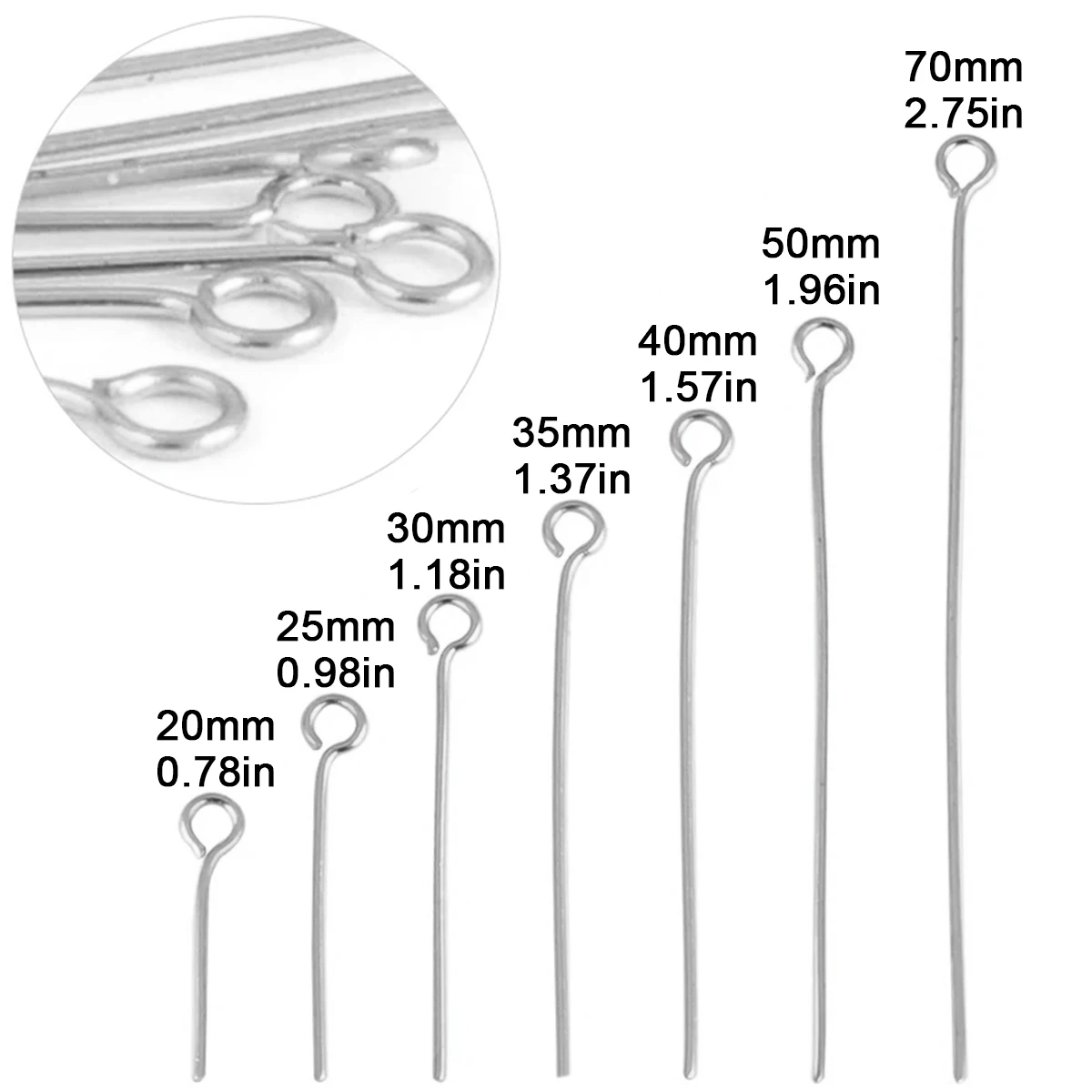 100Pcs/Lot Stainless Steel Eye Pins Diy Jewelry Accessories Earrings Beading Eye Pins Flat Head Pins for Jewelry Making Supplies
