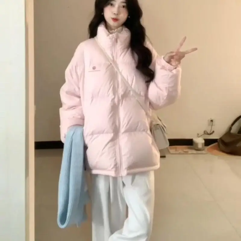 Chaqueta acolchada de algodón rosa de estilo coreano para mujer, chaqueta acolchada de algodón para estudiante, suave y gruesa, para invierno