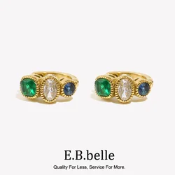 E.B.belle Vintage Green Zircon Jewelry Hoop Earrings Waterproof Hypoallergenic Trendy Party 316L Stainless Steel Accessories