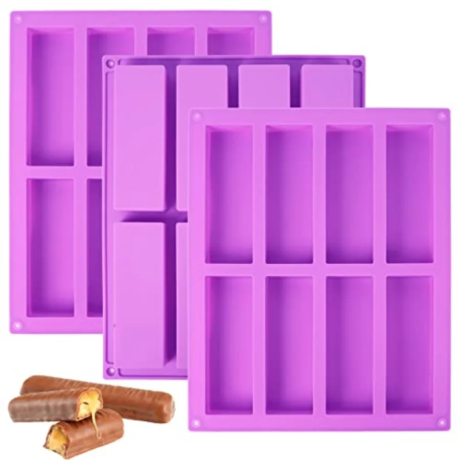 Paquete de 3 moldes de silicona para barra de Granola, moldes rectangulares de 8 cavidades para barra de cereales energéticas para tarta de queso y trufas de barra de Chocolate Gache