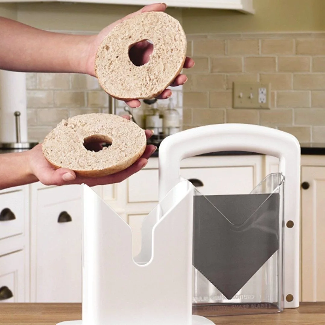 Bagel Guillotine Slicer Stainless Steel Blade Slicer Kitchen Baking Tools for Muffins, Rolls, Buns with Serrated Blade