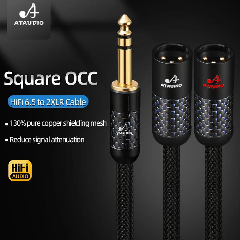 Аудиокабель ATAUDIO HiFi 6.5 на 2XLR, из чистой меди, с разъемом TRS 6.5 мм на XLR (гнездо/штекер) для микшера и усилителя