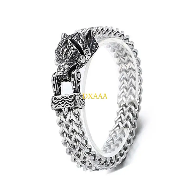 DXAA Titaniums Steel Men's Bracelet Wolf Snake Head Nordic Mythology Accessory