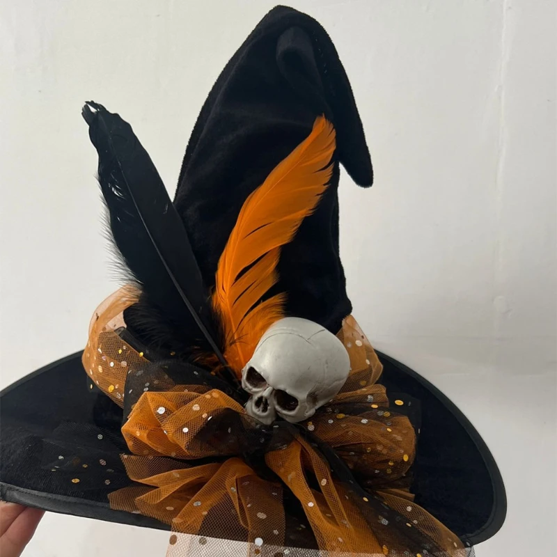 Lace Trim Tasseled Wizard Hat Bent Brim Design Ideal for Night Parade Horror Gathering Dark Fantasy Role Play Styling Accessory