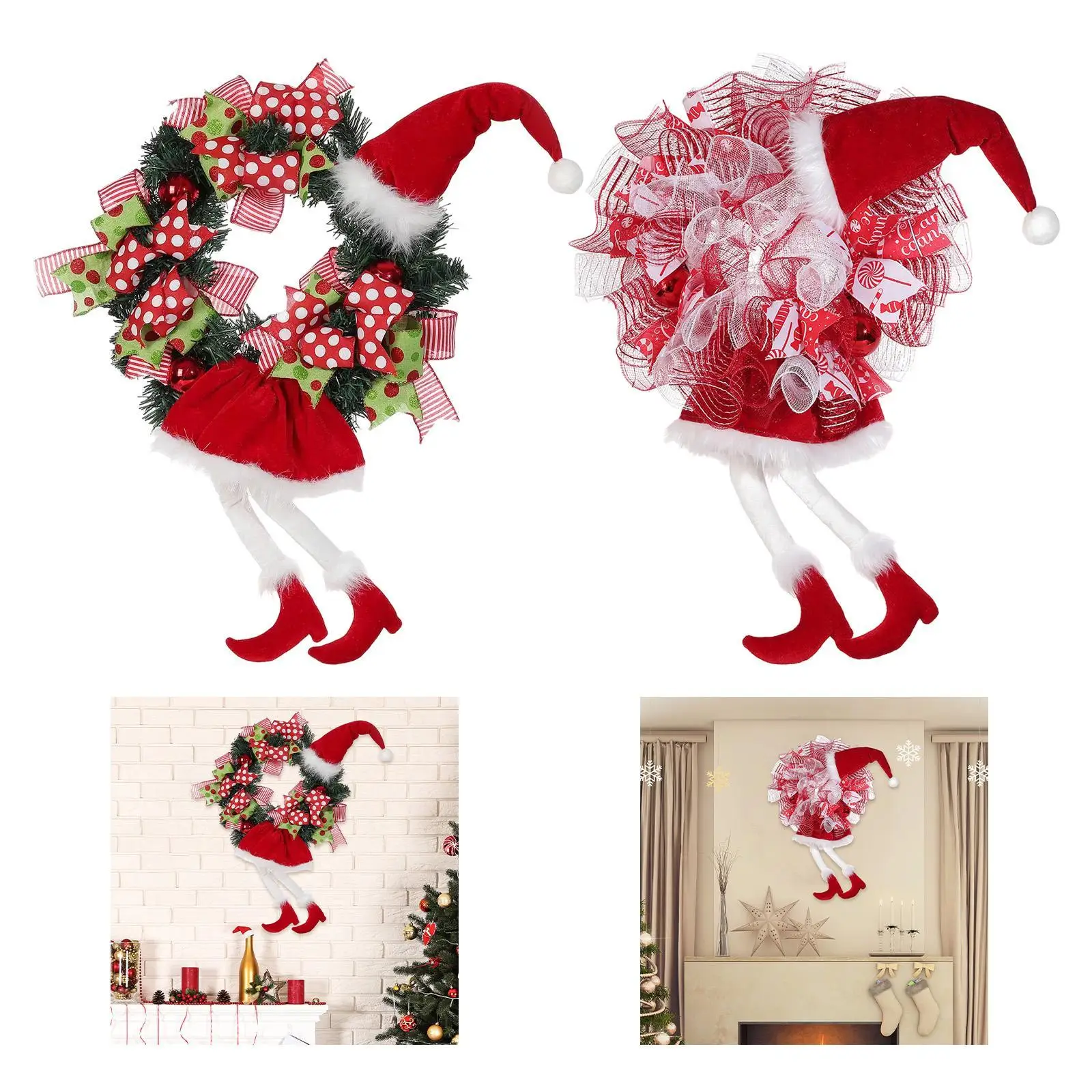 Christmas Elf Legs Wreath Front Door Wreath Home Decor Display Creative