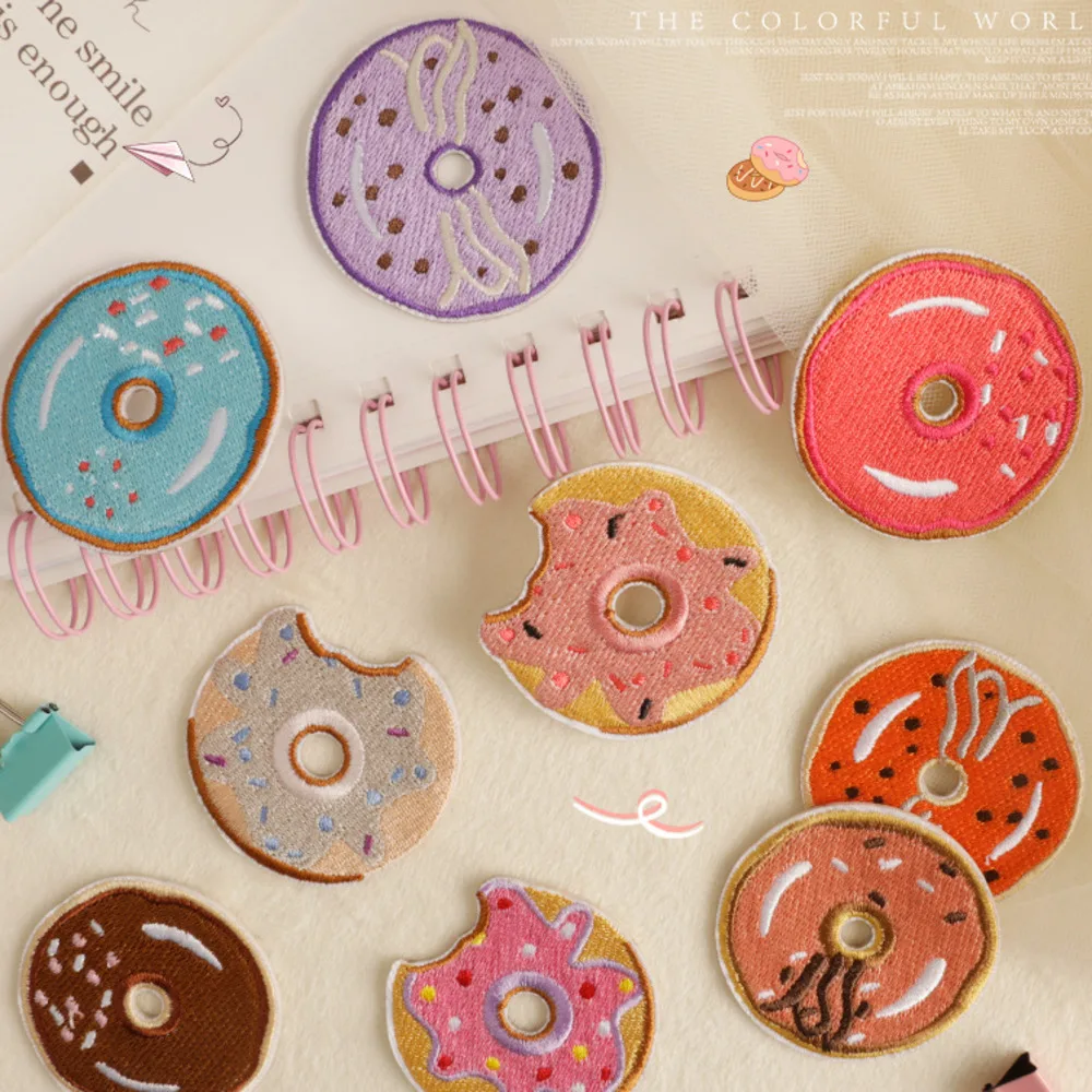 Embroidery label cartoon donut back adhesive self-adhesive patch creative sticker for clothing and hat embroidery stickers