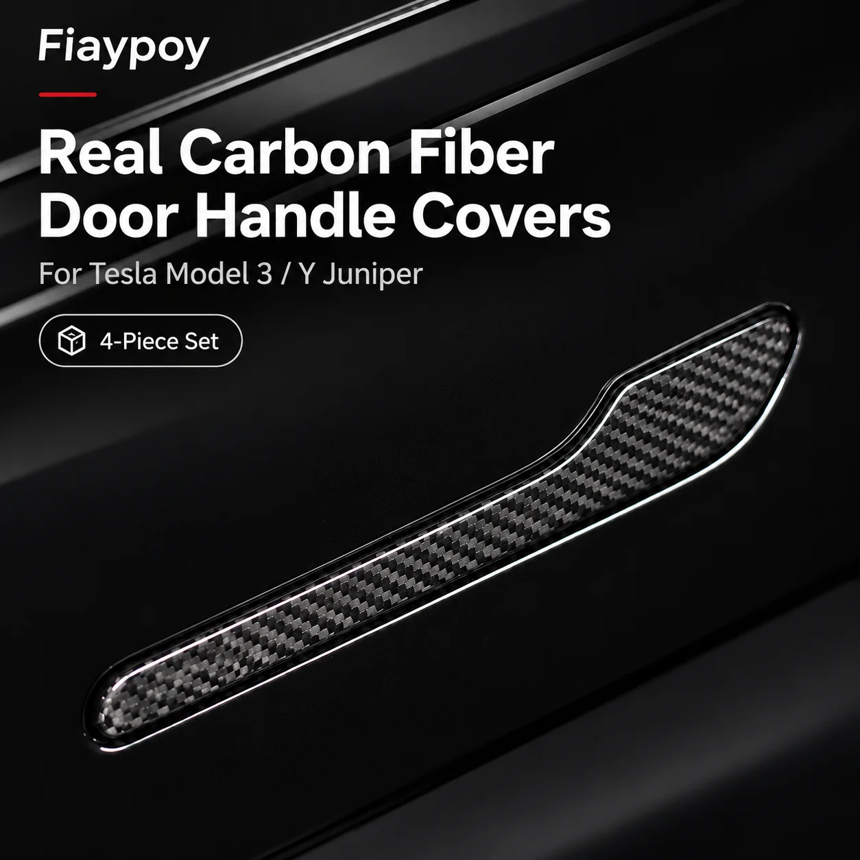 4PCSReal Carbon Fiber Door Handle Covers for Tesla Model 3 / Y Juniper Exterior Trim Kit Precision Fit Auto Accessories