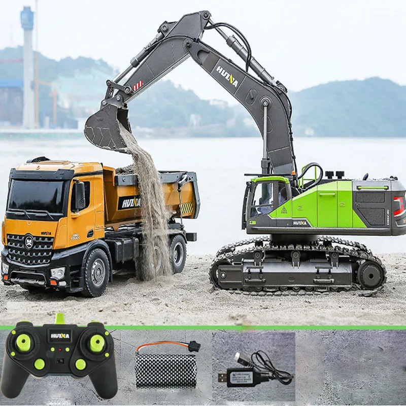 1/14 Huina 1593 573 540 RC Excavator Dumper Truck Crawler 2.4G Remote Control Alloy Tractor Loader Raido Controlled Car Digger