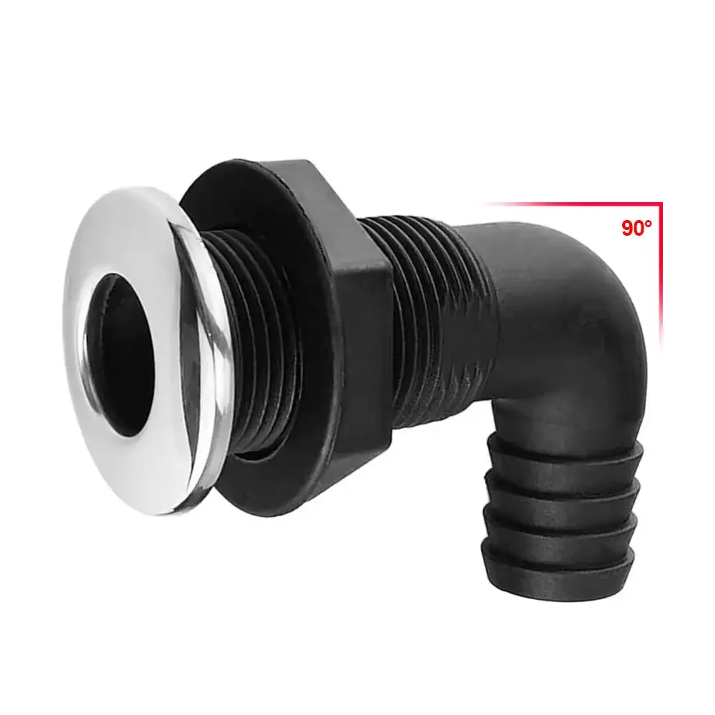 Marine Boat Thru Hull Fitting 90° Connector Plastic Boat Drain Bilge Pump Plumbing for 3/4, 1Inch Hose Marine Accessories